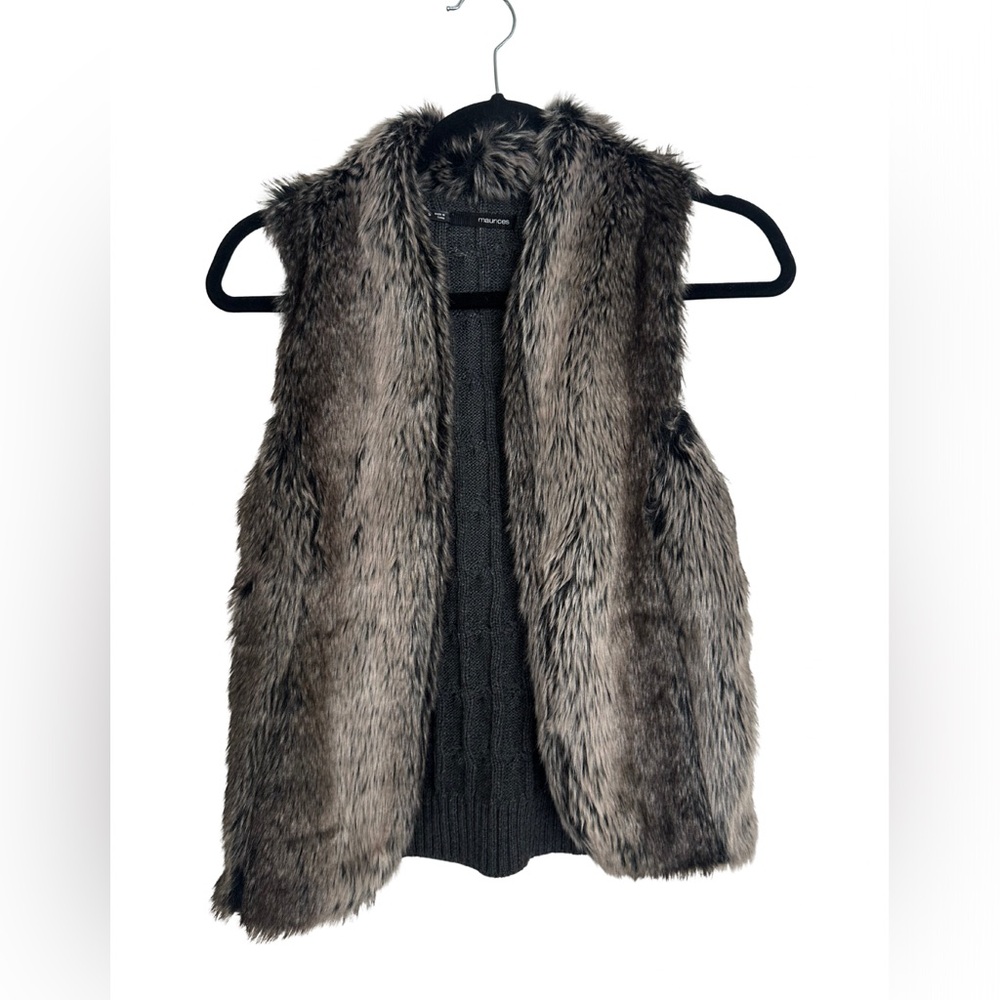 Maurices Faux Fur Vest – Size S – Gray Knit Back – Soft Winter Layering Piece